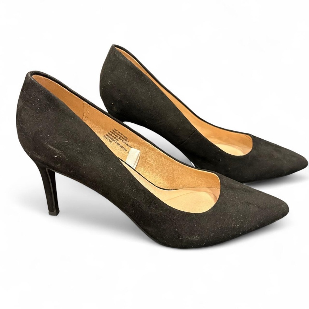 Wide Black Faux Suede Heels 10W